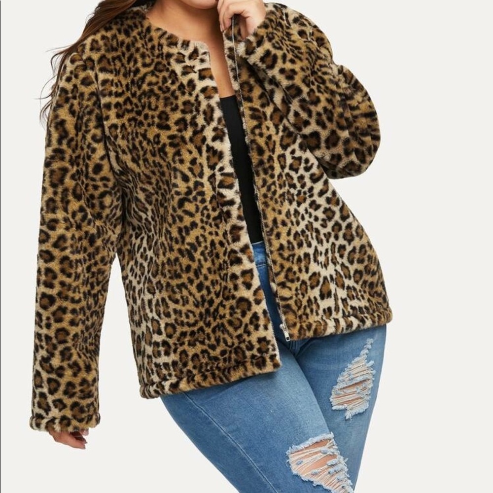 *PLUS SIZE teddy leopard print coat - Picture 1 of 6